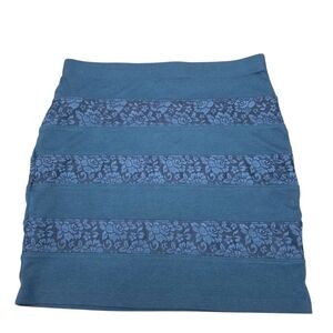 Forever 21 Dark Teal Green Striped Lace Detail Mini Skirt Size L